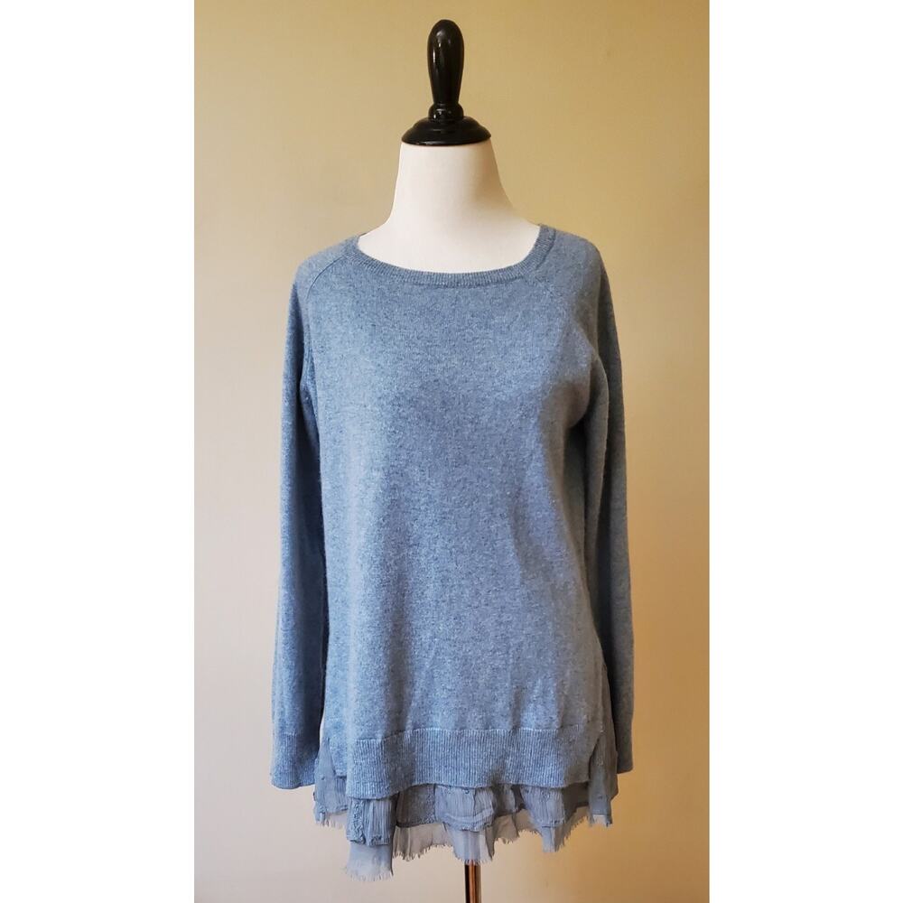 Garnet Hill 100% Cashmere Sweater Dusty Blue With Embroidered Detail Women's...